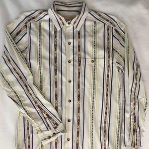 Territory Ahead Button Front Shirt, Size Sm, White w/Multi-color Aztec Stripes